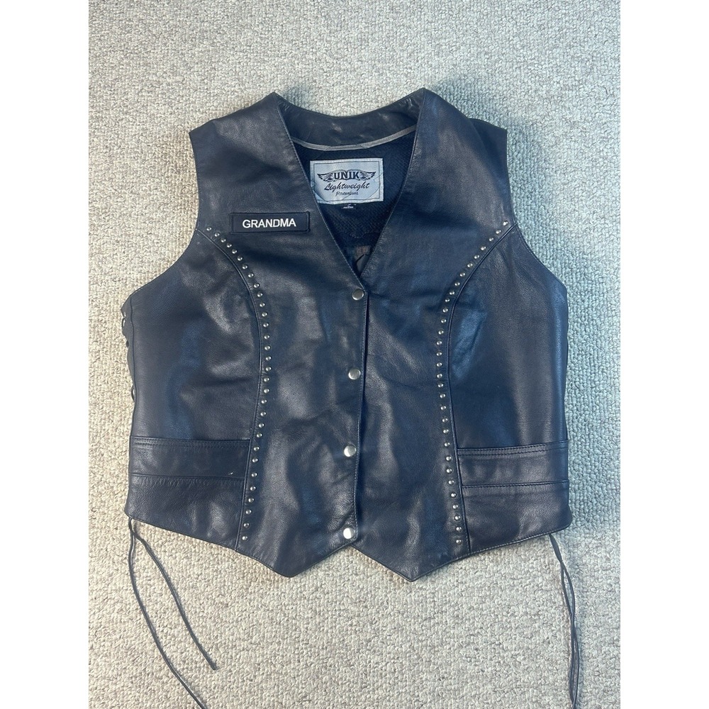 Unik Genuine Leather Motorcycle Vest Big Harley Davidson Patch Women's Size Lg